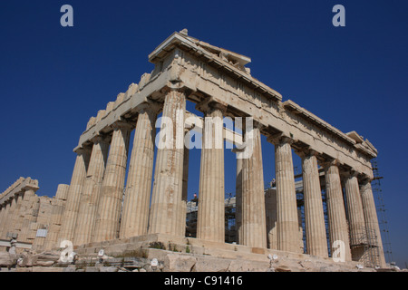 The Parthenon is a temple in the Athenian Acropolis dedicated to of the Greek goddess Athena whom the people of Athens Stock Photo