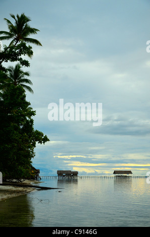 Vertical shot of Kri Eco Resort, Raja Ampat islands of Western Papua in the Pacific Ocean, Indonesia. Stock Photo