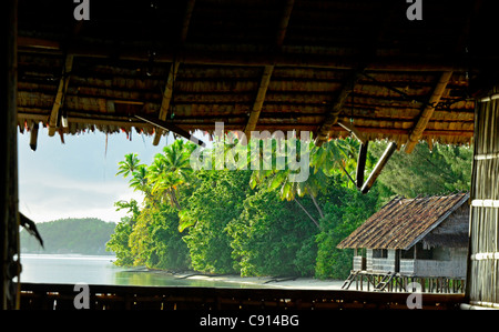 Kri Eco Resort on tropical Kri island, Raja Ampat islands of Western Papua in the Pacific Ocean, Indonesia. Stock Photo
