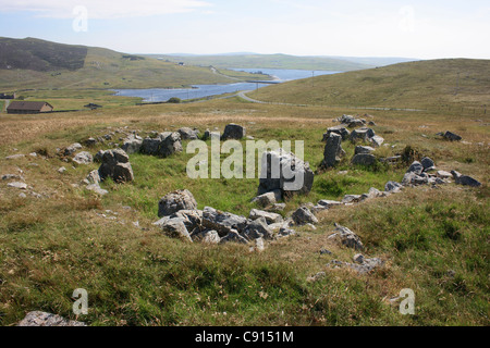 There is a neolithic ruin called the Scord of Brouster on the West mainland of Shetland. It is one of the many ancient sites Stock Photo
