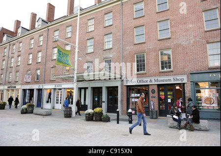 Schermerhorn Row on Fulton Street in the South Street Seaport dates from the early 19th century. Stock Photo