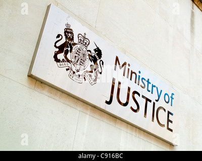Sign outside the UK Ministry of Justice office building in Petty France Westminster London part of the British government Stock Photo