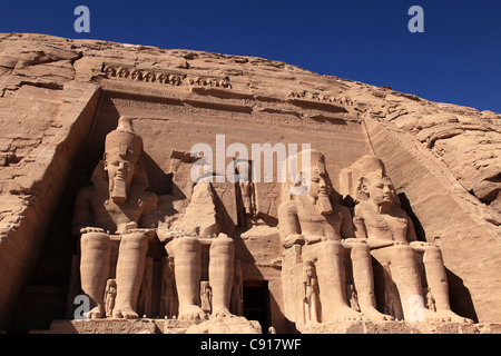 The Abu Simbel temple is an archaeological site comprising two massive rock temples in southern Egypt on the western bank of Stock Photo