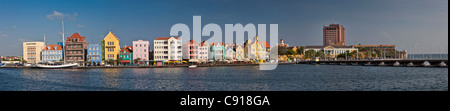 Curacao, Caribbean island, Willemstad. Punda quarter. Historic houses on waterfront. Stock Photo