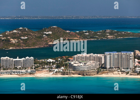 Sint Maarten, Caribbean island, independent from the Netherlands since 2010. Philipsburg. Simpson Bay and Lagoon. Aerial.