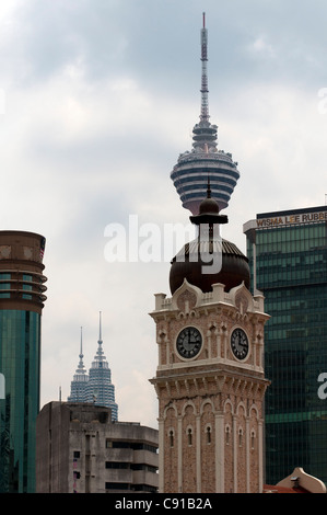 Sultan Abdul Samad Building in front of Kuala Lumpur Tower and Petronas Towers (lower left), Kuala Lumpur, Malaysia, Asia Stock Photo