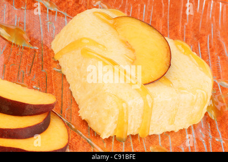 Heart shaped peach bavarian cream dessert Stock Photo