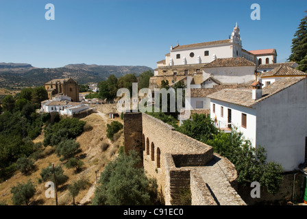 Hermandad del Cristo de la Sangre y Nuestra Senora del Mayor dolor can be seen from the southern part of the old town of Ronda. Stock Photo