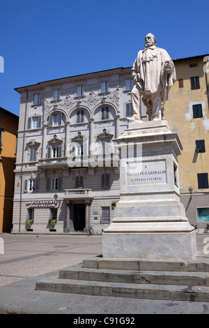 There is a statue of Giuseppe Garibaldi in the Piazza del Giglio Lucca Northern Tuscany, Italy. Stock Photo