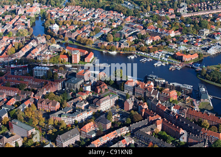 Aerial view of Emden harbour and the old town, Emden, Lower Saxony, Germany Stock Photo