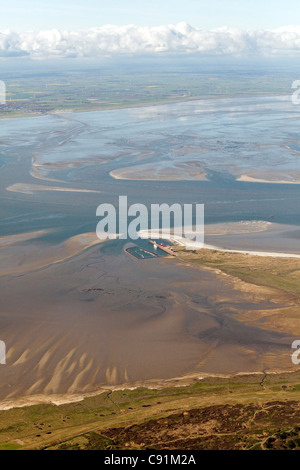 Aerial view of Wangerooge, Wadden Sea, tidal area with protected mudflats, sandbanks, Lower Saxony, Germany Stock Photo