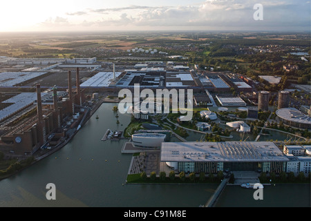 Aerial view of power plant and Volkswagen VW Auotstadt Wolfsburg, Lower Saxony, Germany Stock Photo
