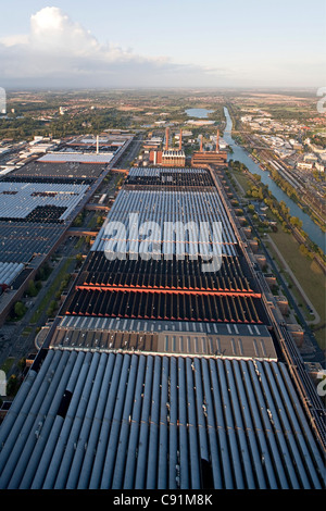 Aerial view of the power plant and factories, VW Autostadt Wolfsburg, Mittelland Canal, Lower Saxony, Germany Stock Photo