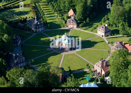 Aerial of the eight pavilions in a star formation at Clemenswerth palace and hunting lodge, Soegel, Lower Saxony, Germany Stock Photo