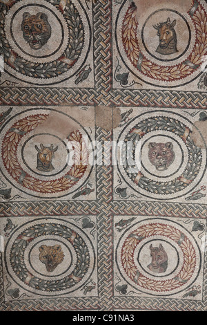 In the Villa Romano there are 4th century Roman mosaics displaying scenes from Roman life on the island of Sicily. Stock Photo