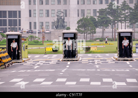 The National Assembly building of South Koarea is in the Yeouido area and has a military guard on the gates. Stock Photo
