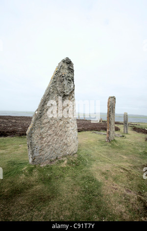 The Ring of Brodgar is a Neolithic henge or stone circle on the island of Orkney, Scotland. Stock Photo