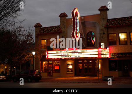 Bloomington Indiana Buskirk Chumley Theatre theater downtown night evening travel neon sign lights Stock Photo