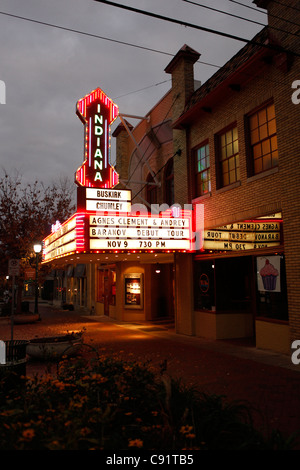 Bloomington Indiana Buskirk Chumley Theatre theater downtown night evening travel neon sign lights Stock Photo