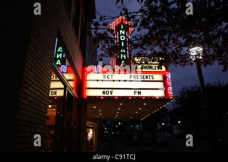 Bloomington Indiana Buskirk Chumley Theatre theater downtown night evening travel neon sign lights Stock Photo