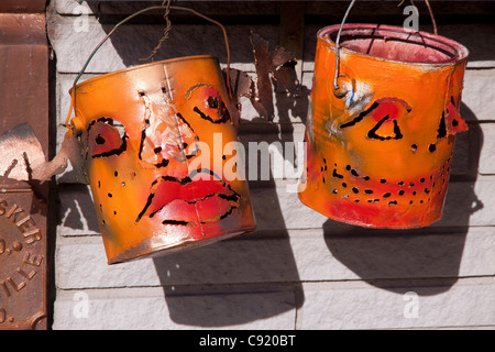 Halloween artwork, 'pumpkin' made from metal paint cans USA Stock Photo