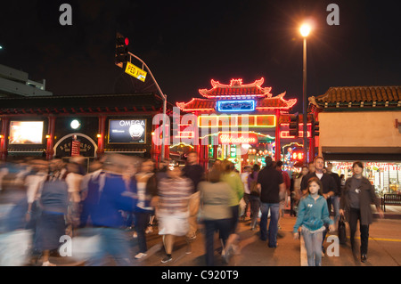 Large crowds in the evening at Los Angeles Chinatown during Summer Nights event. Stock Photo