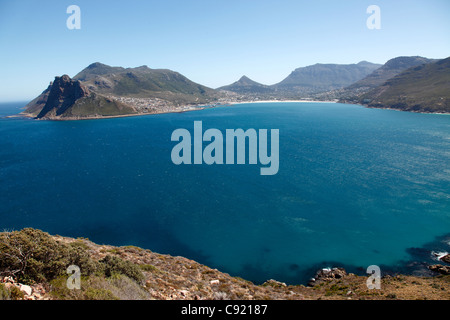 The view of Hout Bay from Chapmans Peak. Stock Photo