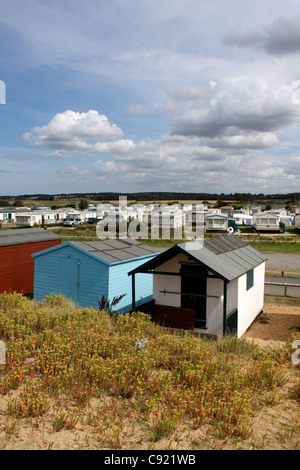 Heacham is a traditional seaside resort and town on the North Norfolk coast and has beach huts and mobile home accomodation for Stock Photo