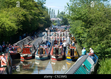 Grand Union Canal. Restored working narrowboats moored at the Braunston Historic Narrowboat rally 2011. Stock Photo