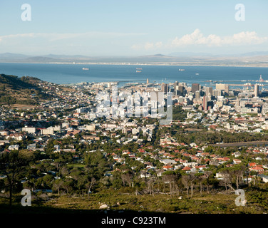 The densely populated City Centre and Cape Town suburbs of Tamboerskloof Oranjezicht Vredehoek and Gardens on the north  can be Stock Photo