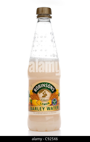 Part emptied bottle of Robinsons lemon barley water Stock Photo