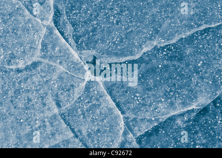 Close up of cracks in the ice of Nenana River near Denali National Park, Southcentral Alaska, Winter Stock Photo