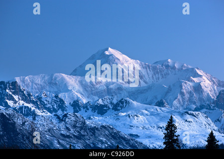 Dawn light on the south side of Mount McKinley and the Alaska Range, Denali State Park, Southcentral Alaska, Winter Stock Photo