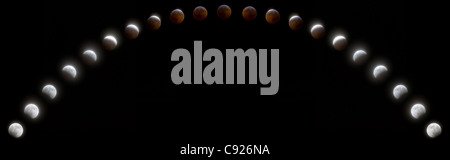 COMPOSITE: Sequential time lapse view of a total lunar eclipse Stock Photo