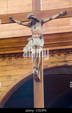 Chile, Chiloe, Castro, Iglesia San Francisco, Jesus Christ on cross Stock Photo