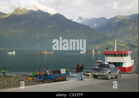 Chile, Patagonia, Los Lagos Region, Hornopiren, harbour scene Stock Photo