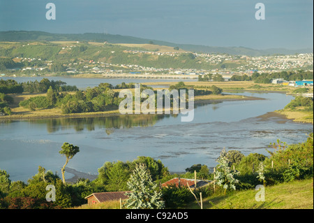 Chile, Chiloe, view across countryside near Ancud Stock Photo