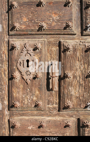 Spain, Burgos Province, Roa, Iglesia de Santa Maria, door detail Stock Photo