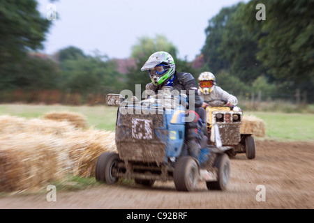 The quirky annual BLMRA 12 Hour Lawnmowing Race, held at different locations in West Sussex each year, England Stock Photo
