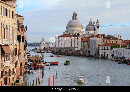 The Grand Canal towards Santa Maria Della Salute and the Dagana di Mare on Dorsoduro from the Accademia Bridge, Venice, Italy, Europe. Stock Photo