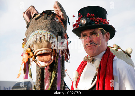 The quirky annual Twelfth Night celebration play performed by The Lions part group in January on Bankside, London, England Stock Photo