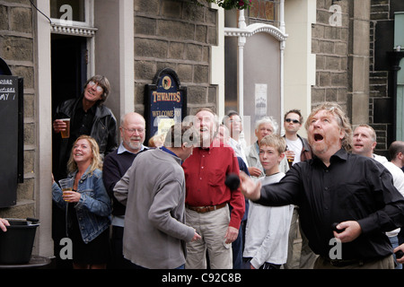 The quirky annual World Black Pudding Throwing Championships, held in September outside the Royal Oak pub, Ramsbottom, England Stock Photo