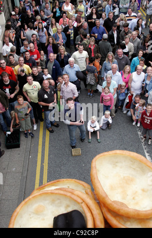 The quirky annual World Black Pudding Throwing Championships, held in September outside the Royal Oak pub, Ramsbottom, England Stock Photo