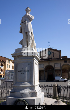 There is a statue of Giuseppe Giusti a historic local figure in the square in Monsummano Terme. Stock Photo