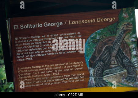 Sign board in a forest, Charles Darwin Research Station, Puerto Ayora, Santa Cruz Island, Galapagos Islands, Ecuador Stock Photo