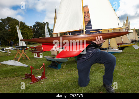 man with model yacht Woodbridge Suffolk Stock Photo