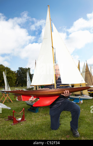 man with model yacht Woodbridge Suffolk Stock Photo