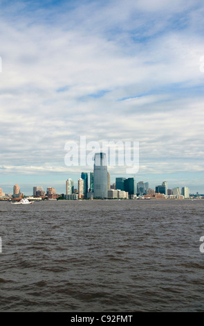 Jersey City skyscrapers (Goldman Sachs 30 Hudson Street) muddy water aftermath of storm Irene (August 28 2011) Stock Photo