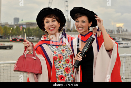 Dannii Minogue seen here with Novelist Kathy Lette (lft) and fellow australian who is also a doctor of Arts from the Solent University Singer-songwriter, actress, television personality, fashion designer and style icon, Dannii Minogue, has been honoured by Solent University in recognition of her out Stock Photo