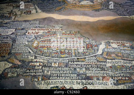 The Mosaic Map inside St. george church, Madaba, Jordan. Stock Photo